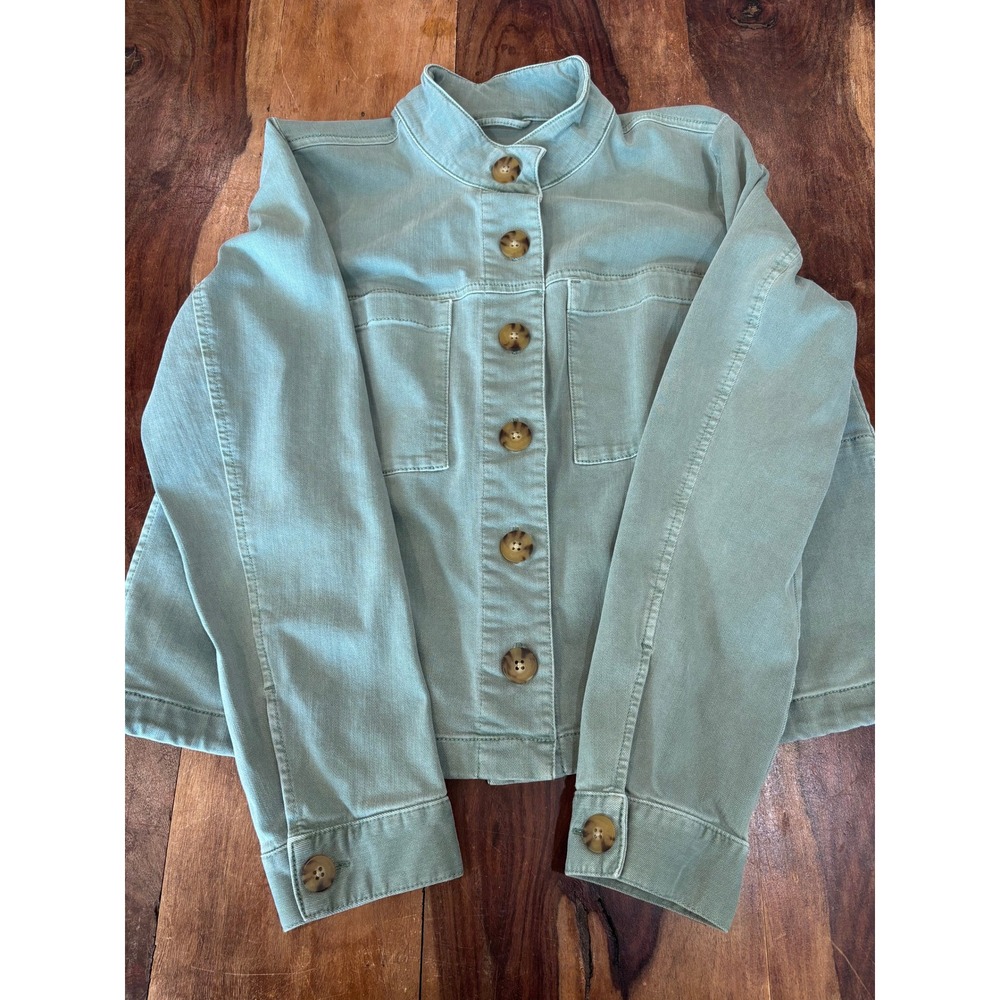 J.Jill chore jacket women size S sage green button front mock neck utility